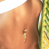Autumn Falls Petiole Navel Bar with Gold Plating - Dangling Belly Ring. Navel Rings Australia.