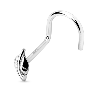 Leaf Corkscrew Nose Ring in 14K White Gold