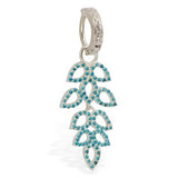 TummyToys® Paved Aquamarine Leaflet Swinger Charm with CZ Clasp - TummyToys® Swinger Charm. Navel Rings Australia.
