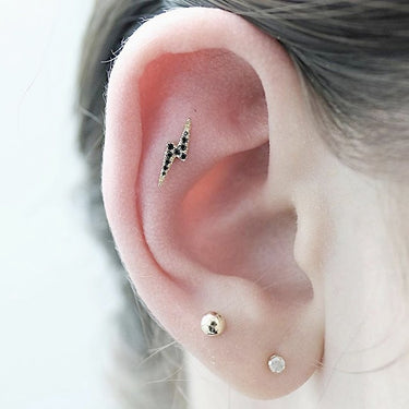 Authentic Lightning Bolt Diamond Earring by Maria Tash in 14K Gold. Flat Stud. - Earring. Navel Rings Australia.