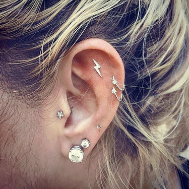 Authentic Lightning Bolt Diamond Earring by Maria Tash in 14K Rose Gold. Flat Stud. - Earring. Navel Rings Australia.