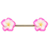 Springtime Pink Frangipani Nipple Ring in Gold - Nipple Ring. Navel Rings Australia.