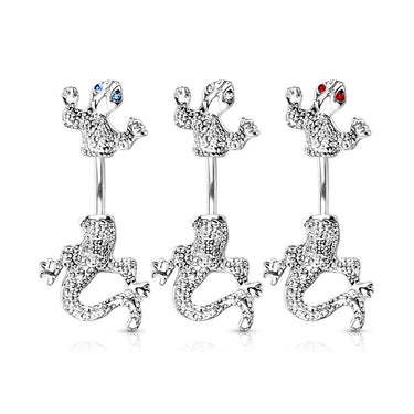 Chameleon Lizard Navel Bar - Split Spinal Belly Bar. Navel Rings Australia.