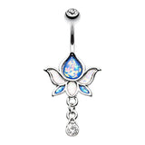 Saraswati Lotus Flower Navel Ring - Dangling Belly Ring. Navel Rings Australia.