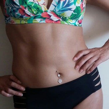 Lotus Pearl Navel Ring with Rose Gold Plating - Dangling Belly Ring. Navel Rings Australia.