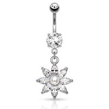 Lotus Pearl Navel Ring - Dangling Belly Ring. Navel Rings Australia.