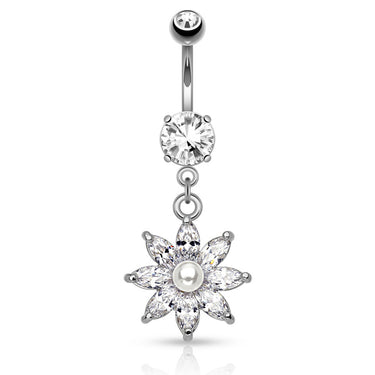 Lotus Pearl Navel Ring - Dangling Belly Ring. Navel Rings Australia.