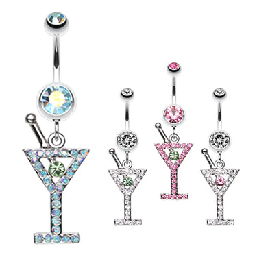 French Martini Belly Dangle - Dangling Belly Ring. Navel Rings Australia.