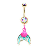 Sirène Mermaid Tail Belly Dangle in Gold - Dangling Belly Ring. Navel Rings Australia.