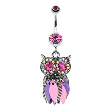 Metallic Feathered Owl Belly Bars - Dangling Belly Ring. Navel Rings Australia.