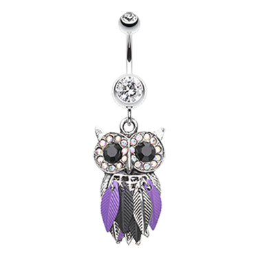 Metallic Feathered Owl Belly Bars - Dangling Belly Ring. Navel Rings Australia.