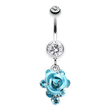 3D Metallic Rosé Belly Dangles - Dangling Belly Ring. Navel Rings Australia.