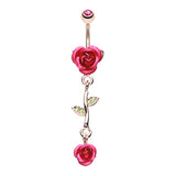 Metallic Roses Belly Dangle in 14K Rose Gold - Dangling Belly Ring. Navel Rings Australia.