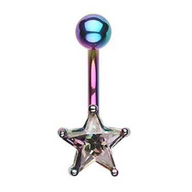 Metallic Star Belly Bar - Fixed (non-dangle) Belly Bar. Navel Rings Australia.