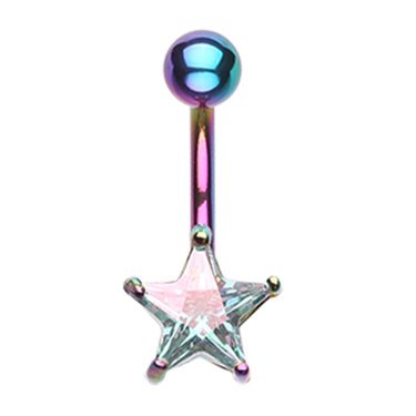 Metallic Star Belly Bar - Fixed (non-dangle) Belly Bar. Navel Rings Australia.