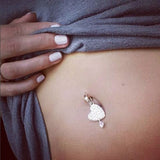 TummyToys® Silver Floating Paved Heart with Pink Drop Swinger - TummyToys® Patented Clasp. Navel Rings Australia.