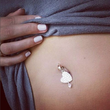 TummyToys® Silver Floating Paved Heart with Pink Drop Swinger - TummyToys® Patented Clasp. Navel Rings Australia.