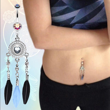 Shielded Heart Dream Catcher Navel Ring - Dangling Belly Ring. Navel Rings Australia.