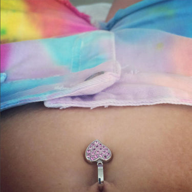 TummyToys® Pink Motley™ Love Heart Dangle - TummyToys® Patented Clasp. Navel Rings Australia.