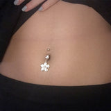 Paved Hawaiian Flower Belly Ring with Gold Plating - Dangling Belly Ring. Navel Rings Australia.