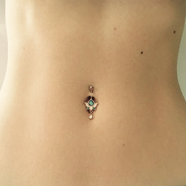 Saraswati Lotus Flower Navel Ring - Dangling Belly Ring. Navel Rings Australia.
