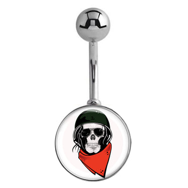 Immortal Bikie Skull Belly Bar - Basic Curved Barbell. Navel Rings Australia.