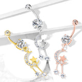 Twinkle of the Moon Belly Dangle with Gold Plating - Dangling Belly Ring. Navel Rings Australia.