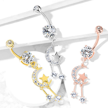Twinkle of the Moon Belly Dangle with Gold Plating - Dangling Belly Ring. Navel Rings Australia.