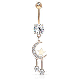 Twinkle of the Moon Belly Dangle with Rose Gold Plating - Dangling Belly Ring. Navel Rings Australia.