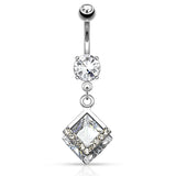 Mounted Diamond Belly Bar - Dangling Belly Ring. Navel Rings Australia.