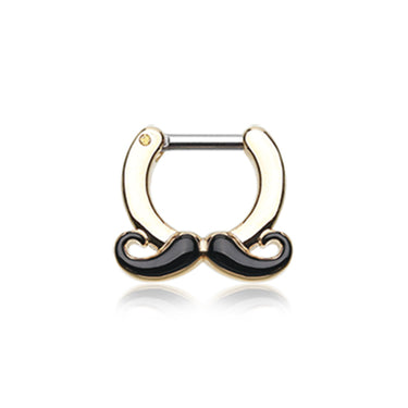 Classic Moustache Septum Clicker with Gold Plating