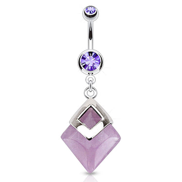 Natural Amethyst Stone Belly Button Ring - Dangling Belly Ring. Navel Rings Australia.