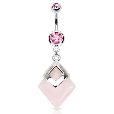 Natural Rose Quartz Belly Button Ring - Dangling Belly Ring. Navel Rings Australia.