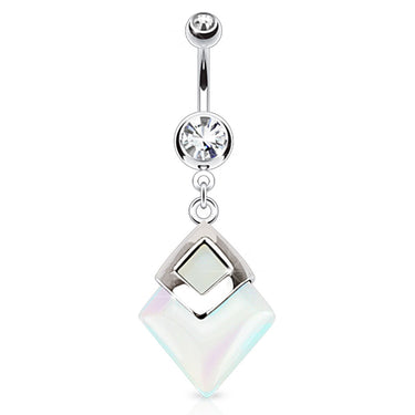 Semi Precious Opaline Dangly Belly Piercing Ring - Dangling Belly Ring. Navel Rings Australia.