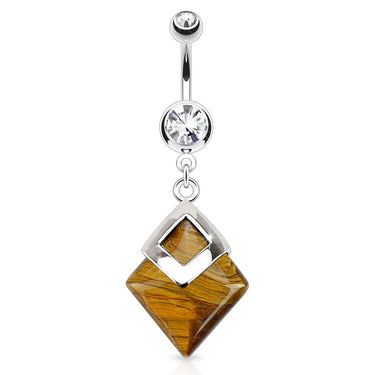 Natural Tiger Eye Belly Button Bar - Dangling Belly Ring. Navel Rings Australia.
