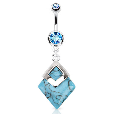 Natural Turquoise Navel Bar - Dangling Belly Ring. Navel Rings Australia.