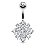Gem Stacked Snowflake Belly Bar - Fixed (non-dangle) Belly Bar. Navel Rings Australia.