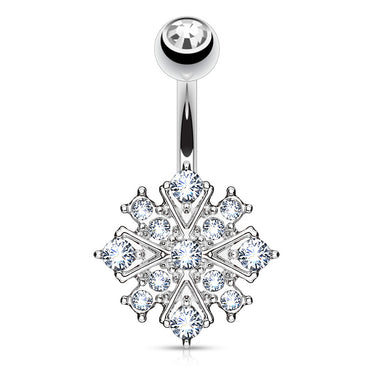 Gem Stacked Snowflake Belly Bar - Fixed (non-dangle) Belly Bar. Navel Rings Australia.