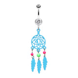 Neon Dream Catcher Belly Bars - Dangling Belly Ring. Navel Rings Australia.