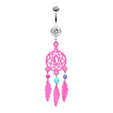 Neon Dream Catcher Belly Bars - Dangling Belly Ring. Navel Rings Australia.