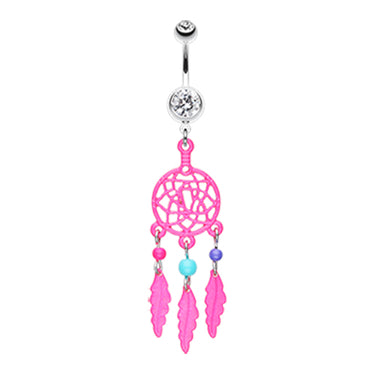 Neon Dream Catcher Belly Bars - Dangling Belly Ring. Navel Rings Australia.