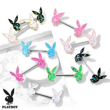 Opal Gleam Playboy Bunny Nipple Bar with Gold Plating - Nipple Ring. Navel Rings Australia.