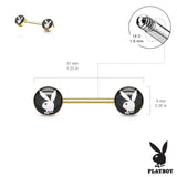 Official Black Playboy Bunny Logo Nipple Bar with Gold Plating - Nipple Ring. Navel Rings Australia.