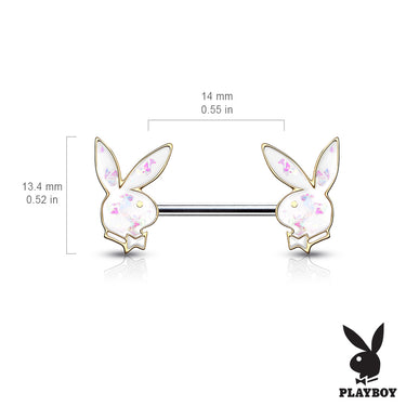 Opal Gleam Playboy Bunny Nipple Bar with Gold Plating - Nipple Ring. Navel Rings Australia.