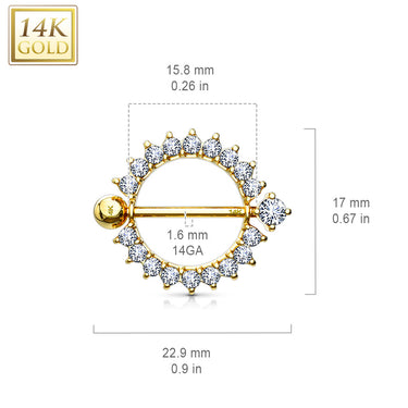 Sunburst Nipple Ring in 14K Yellow Gold - Nipple Ring. Navel Rings Australia.