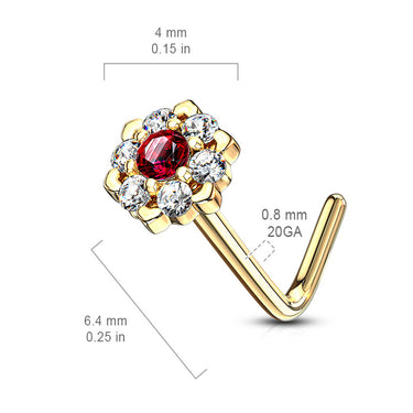 Amore Daisy L-Shape Nose Ring in 14K Yellow Gold - Nostril. Navel Rings Australia.