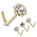 Amore Daisy L-Shape Nose Ring in 14K Yellow Gold - Nostril. Navel Rings Australia.