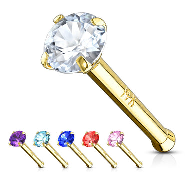 Gem Nose Stud in 14K Yellow Gold - Nostril. Navel Rings Australia.