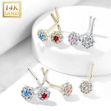 Amore Daisy L-Shape Nose Ring in 14K White Gold - Nostril. Navel Rings Australia.
