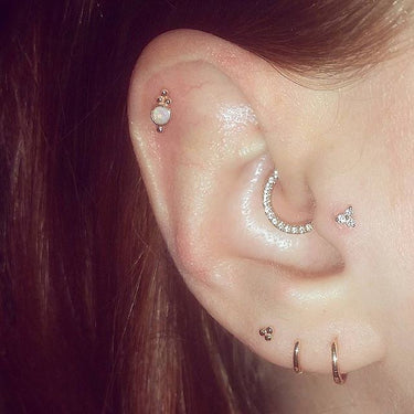 Opal Four Ball Trinity Earring by Maria Tash in 14K White Gold. Flat Stud. - Earring. Navel Rings Australia.